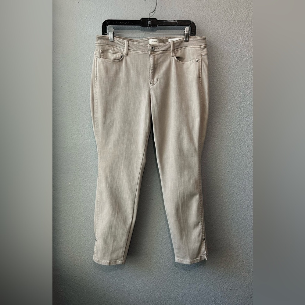 J. Jill Jeans 14 Petite Stretch Beige Denim Authentic Fit Slim Ankle Casual 14P